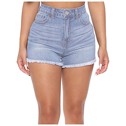 DAOJOSL Distressed Washed Denim Shorts for Women High Waisted Frayed Hem Summer Casual Jean Short Pants Skinny Sexy Hot Pants - XXL - Blue