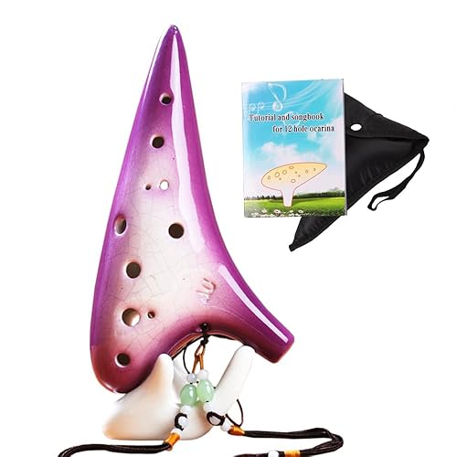 ZETONG Ceramic Ocarina 12 Hole Alto C Crackle Pattern Ocarina with Text Book and Protective Bag, Perfect for Beginners and Professional Performance (Purple) - Crack Gradient Purple