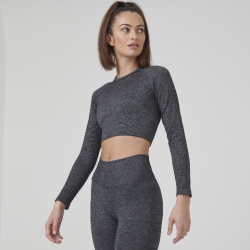 Signature Ribbed Seamless Long Sleeve Top - Charcoal Grey / L