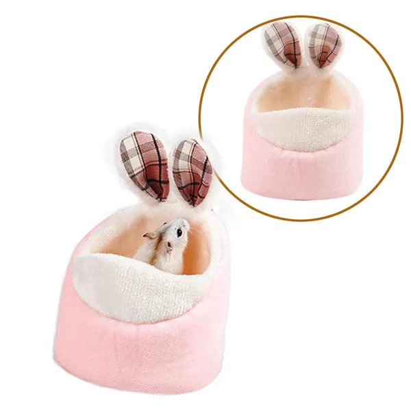 Soft Small Pet Bed, Hamster Nest Pouch Cute Mouse House Hammock Sugar Glider Hideout Cage Accessories, Bedding for Gerbil Degu Golden Bear Hedgehog - Bunny