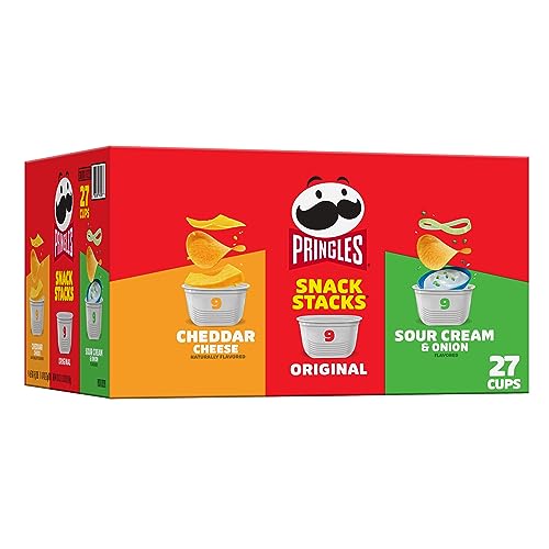 Pringles Snack Stacks Potato Crisps Chips, Flavored Variety Pack, Original, Cheddar Cheese, Sour Cream and Onion, 19.3 oz (27 Cups)