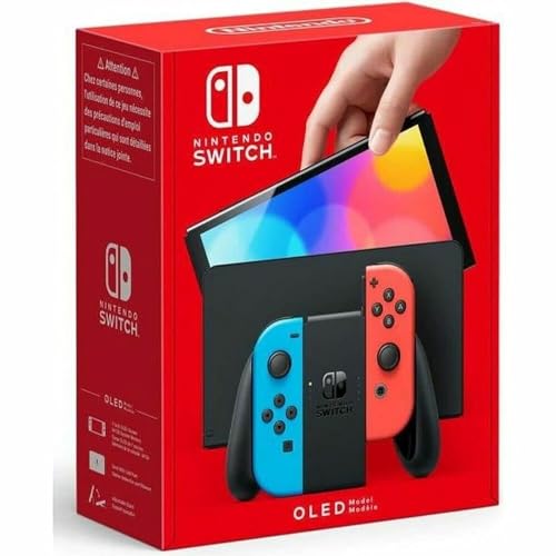 Nintendo Switch (OLED Model) with Neon Red & Neon Blue Joy-Con - OLED Console Red & Neon Joy-Con Edition