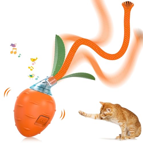 IOKHEIRA Interactive Cat Toy, 3 Modes Irregular Movement Cat Toys for Indoor Cats Adult, Electric Automatic Moving Ball Toy, USB Charging Kitten Toys with Long Tail Teaser/Simulation Bird Sound - Orange