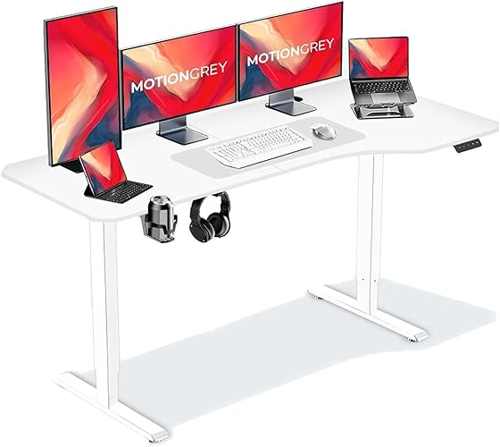 MotionGrey - 63 x 24 Inch Electric Motor Height Adjustable L Shaped Standing Desk, Office Ergonomic Stand Up Desk, Adjustable Computer Sit Stand Desk Stand - White Frame with Right Side Table Top - White - 63*24 Inch Right