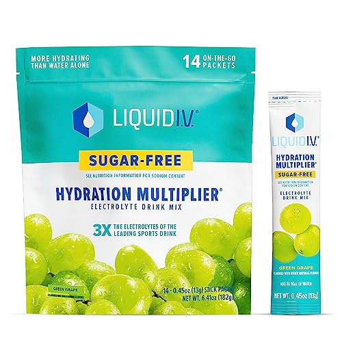 Liquid I.V. Sugar-Free Hydration Multiplier - Green Grape – Sugar-Free Hydration Powder Packets | Electrolyte Drink Mix | Easy Open Single-Serving Stick | Non-GMO | 14 Sticks - Sugar Free Green Grape - 14 Count (Pack of 1)