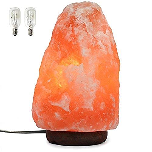 7 Inch Himalayan Salt Lamp with Dimmer Cord - Night Light Natural Crystal Rock Classic Wood Base Authentic from Pakistan - 7 to 9 Inch