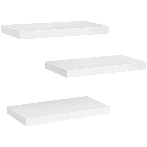 Amada White Floating Shelves Invisible Wall Mounted 3 Sets, Modern Faux Wood Storage Shelves with Matte Finish, Perfect for Bedroom, Bathroom, Living Room and Kitchen Storage AMFS08 - White