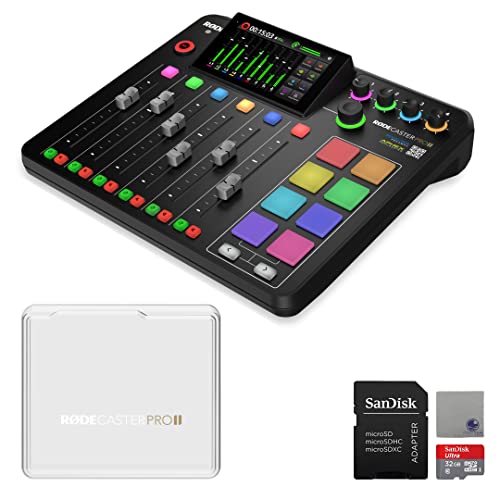 Rode RODECaster Pro II Integrated Audio Production Console with RODECover II, SanDisk 32GB microSD Card and StreamEye Polishing Cloth - RCPII, RCPII Cover, SD Card, Cloth