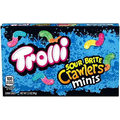 Trolli Sour Brite Crawlers Minis, Sour Gummy Worms, 3.5 Ounce Movie Theater Candy Box (Pack of 12) - Fruit - 3.5 Ounce, Pack of 12