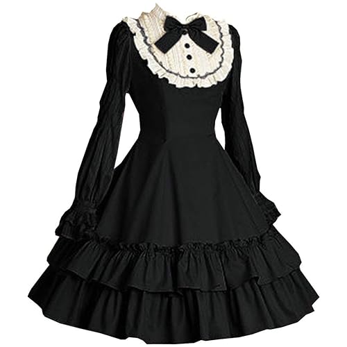 I-Youth Women Girls Black Gothic Lolita Dress Long Sleeves Multi Layers Classic Goth Dress Halloween Cosplay Costumees - 3X-Large - 1black