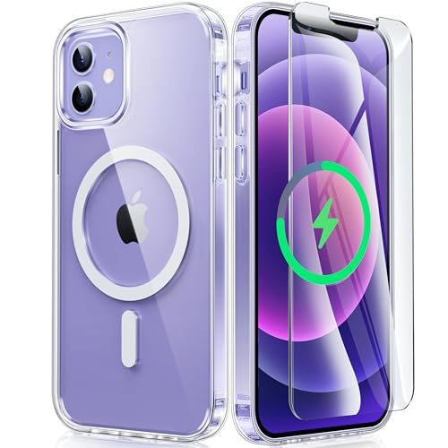 FNTCASE for iPhone 12 Clear Case: Magnetic Military Grade Drop Protection Anti Yellowing Cell Phone Cover - Rugged Durable Shockproof Protective Bumper - Clear - for iPhone 12(6.1 inch)