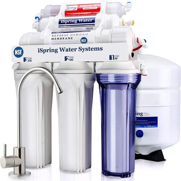iSpring RCC7AK, NSF Certified 75 GPD, 6-Stage Reverse Osmosis System, pH+ Alkaline Remineralization RO Water Filter System Under Sink, Superb Taste Drinking Water Filter - Filter System