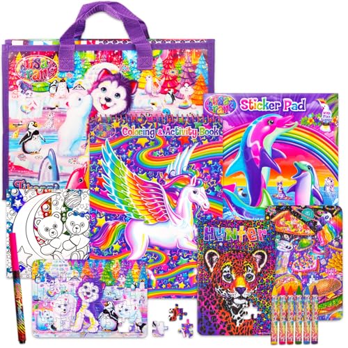 Coloring Book and Stickers Set - Giant Lisa Frank Coloring and Activity Fold-Out Storage Case for Girls, Kids, Adults (Lisa Frank Party Supplies)