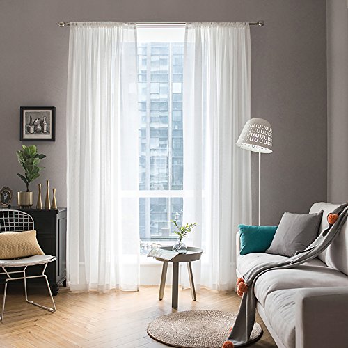 MIULEE 2 Panels Solid Color White Sheer Window Curtains Elegant Window Voile Panels/Draperies/Treatment for Bedroom Living Room (54 X 45 Inches White) - 54''W x 45''L - White