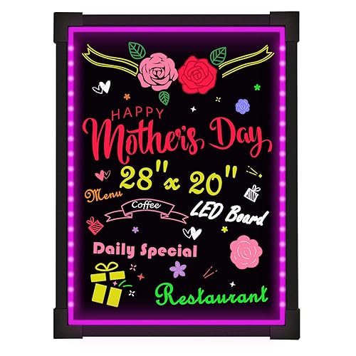 Woodsam LED Message Board- 28" X 20" Inches Erasable Writing Drawing Neon Sign with 8 Colorful Markers - Perfect for Children, Back to School, Home, Office, Restaurants, Bar, Holiday Celebration Gift - 28'' X 20''