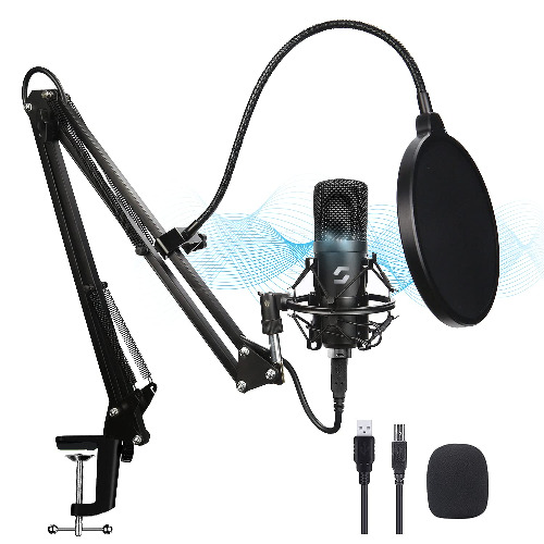 USB Microphone Kit, Professional Streaming Podcast PC Condenser Computer Mic for Gaming, YouTube Video, Recording Music, Voice Over, Karaoke, Studio Mic Bundle with Adjustable Arm Stand Shock Mount - 