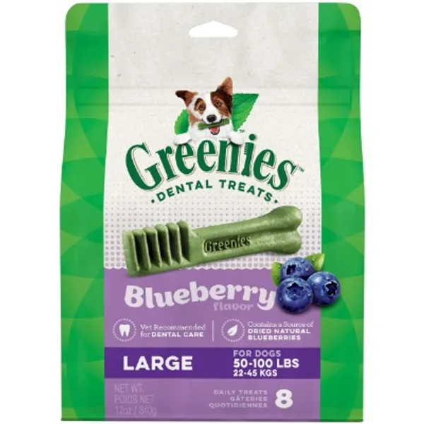 Greenies Blueberry Dental Chew Large Dog Treats, Adult, 340g, 8 treats