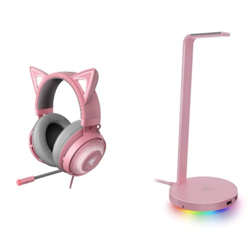 Razer Kraken Kitty RGB USB Gaming Headset + Base Station V2 Chroma: Quartz Pink - Quartz Pink Headset + Chroma Stand Kraken Kitty