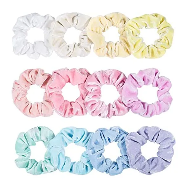 Whaline Macaron Theme Hair Scrunchies, Big Size Ice Cream Color Elastic Scrunchy Bobbles Velvet Hair Bands Soft Hair Ties Hair Accessories for Girls, Women (12 Colors)