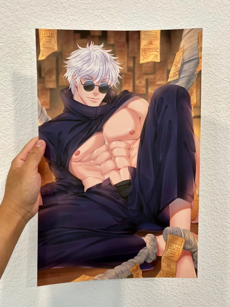 White Haired Blue Eyes Character with Glasses Unofficial Fan Art Anime Poster Print 11x17 inches