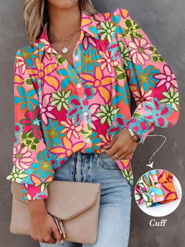 SHEIN Relaxiva Plus Allover Print Button Front Shirt