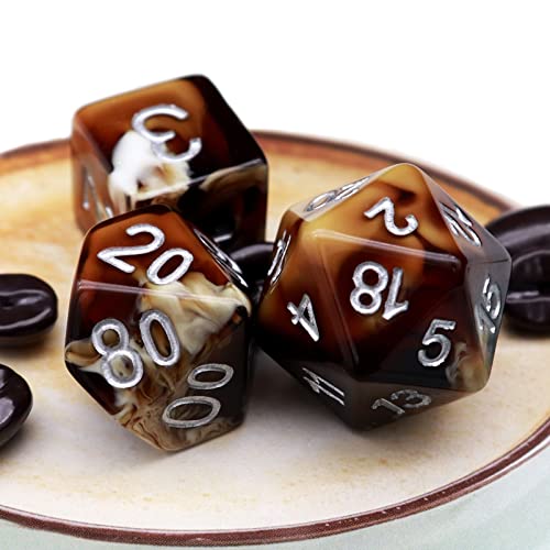 Haxtec Coffee DND Dice Set 8PCS Filled Resin Polyhedral D&D Dice W/Inclusion for RPG Roleplaying Games Dungeons and Dragons Gift [Latte] - 8pc Latte