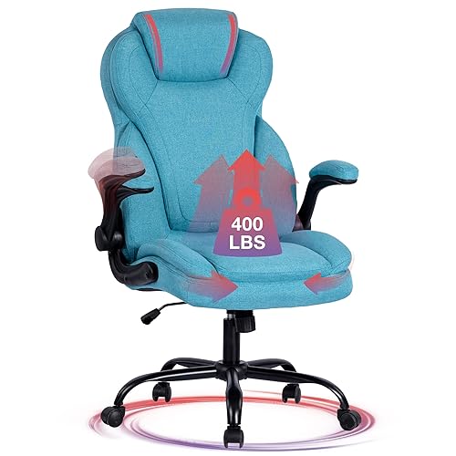 Office Chair with Tilt Rock&Tension, Padded Armrests - Blue