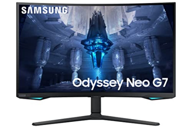 SAMSUNG 32" Odyssey Neo G7 4K UHD 165Hz 1ms G-Sync 1000R Curved Gaming Monitor, Quantum HDR2000, AMD FreeSync Premium Pro, Ultrawide Game View, DisplayPort, HDMI, Height Adjustable Stand, Black, 2022 - 32-inch - QLED Neo G7 - Curved 165Hz