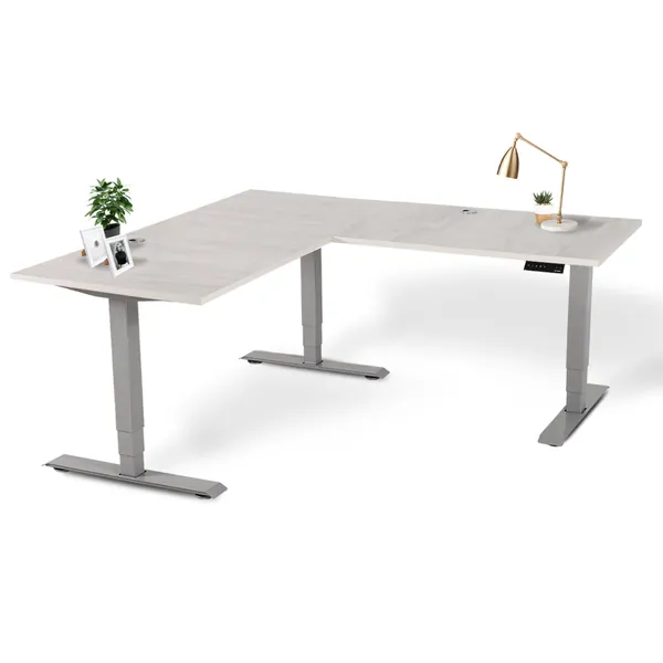 Executive Standing Corner Desk - L Shaped - Large 71" × 71" / Gray / Oak White