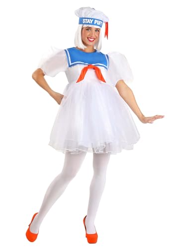Ghostbusters Stay Puft Marshmallow Man Costume Dress for Women - Officially Licensed Halloween Outfit, Dress & Hat - Large