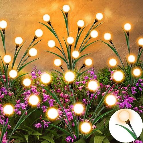 ONTROAD Solar Garden Lights, New Upgraded Leaf Design 20 LED Solar Firefly Lights, Solar Garden Lights Outdoor Waterproof, Firefly Lights Solar Outdoor Decorations for Patio Yard, Warm White (2 Pack) - 2 Pack