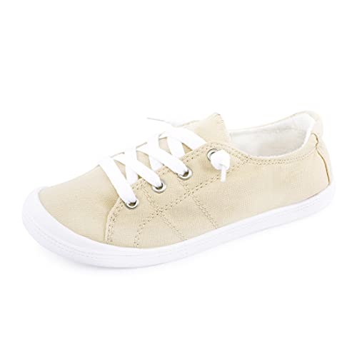 Women's Slip On Canvas Sneaker Low Top Casual Walking Shoes Classic Comfort Flat Fashion Sneakers - 9 - Beige