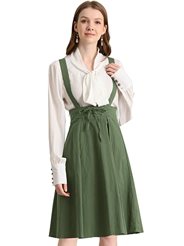 Allegra K Women's Cute Suspender Skirt High Waist Overall Corset Skater Skirt Short Mini Dress - Large - Army Green