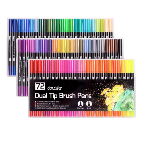 72 Colours Dual Tip Brush Pens Felt Tip Pens Colouring Pens for Adults and Kids Painting Colouring Sketching Drwaing…