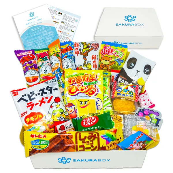 Japanese Snacks & Candy Box w/English Pamphlet 20 Pieces Dagashi, Sweets, Snacks, Candy, Gum