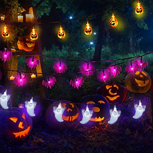 delaimaxiya Halloween Lights Halloween String Lights 3Pack 29ft 60 LED 3D Pumpkin Ghost Bat String Lights Battery Operated Halloween Indoor Decorations