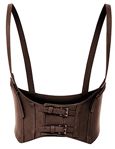 KANCY KOLE Women Fashion Faux Leather Waist Belt Steampunk Underbust Corset - Chocolate 