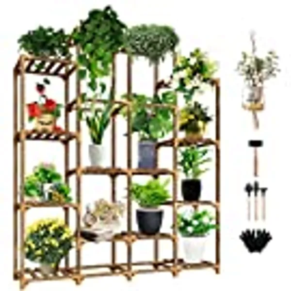 Plant Stand Indoor Outdoor - Uneedem Tall Plant Shelf for Multiple Plants 14 Tiers 16 Pot Large Plant Rack Wood Plant Holder Plant Shelves for Room Corner Balcony Garden Patio