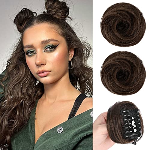 Brikabia Space Buns Hair Pieces, 2PCS Space Buns Clip in Mini Claw