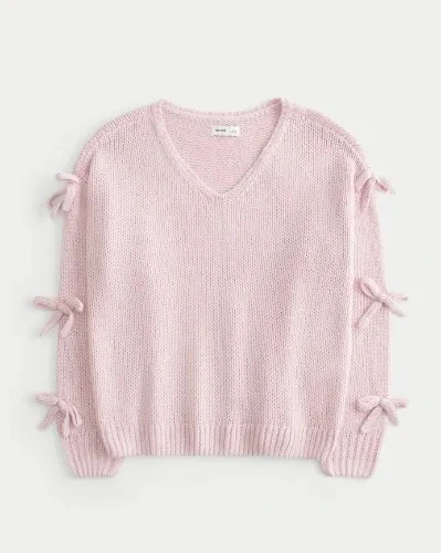 Off-the-Shoulder Bow Applique Sweater