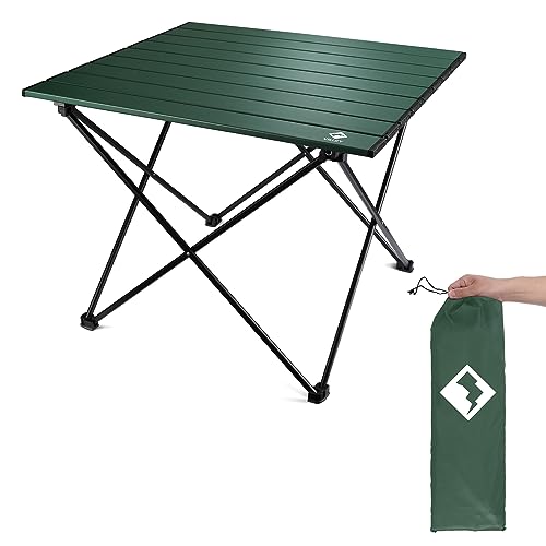 Portable Camping Side Table, Ultralight Aluminum Folding Beach Table with Carry Bag for Outdoor Cooking, Picnic, Camp, Boat, Travel - Small 16'' - Regular - Green