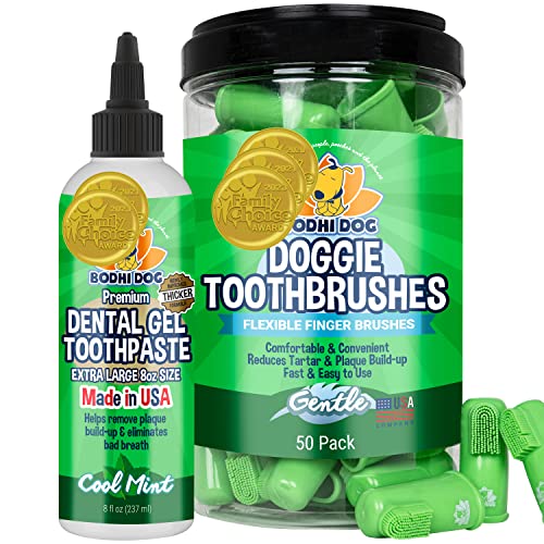 Dog 50 Count Finger Toothbrushes + Dental Gel Bundle