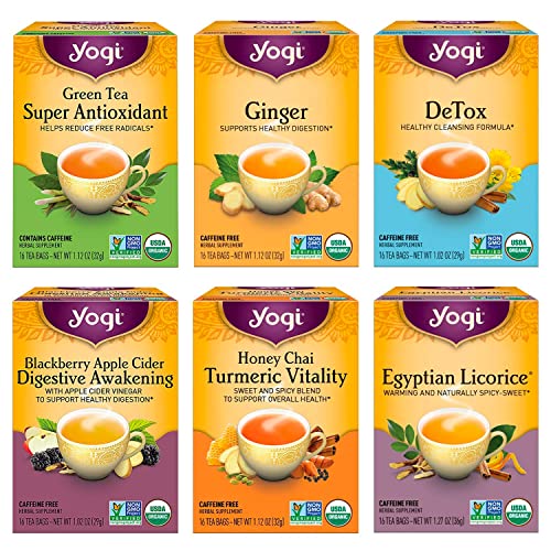 Yogi Tea Digestion & Detox Variety Pack - 16 Tea Bags per Pack (6 Packs) - Detox Cleanse Tea & Digestive Tea - Includes Ginger Tea, Detox Tea, Green Tea Super Antioxidant Tea & More
