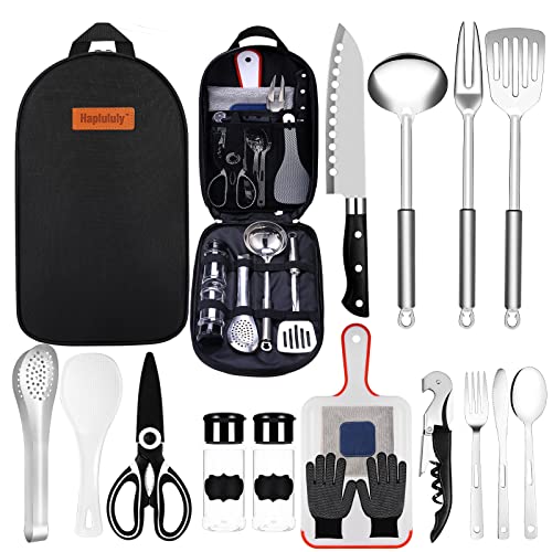 Haplululy Camping Essentials Camping Accessories Gear Must Haves Camper Tent Camping Kitchen Rv Cooking Set Camping Cooking Utensils Set Supplies Gadgets Outdoor Stove Portable Picnic Gifts BBQ Stuff - black