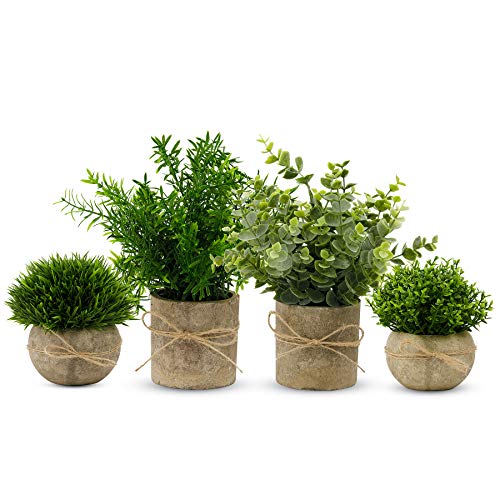YVONNEYI 4 Stück Künstliche Pflanzen, Mini Kunstpflanze Eukalyptus, Künstliche Pflanzen Plastik für Schlafzimmer Badezimmer Küchen Zuhause Innen Deko - 005 - 4 Stück