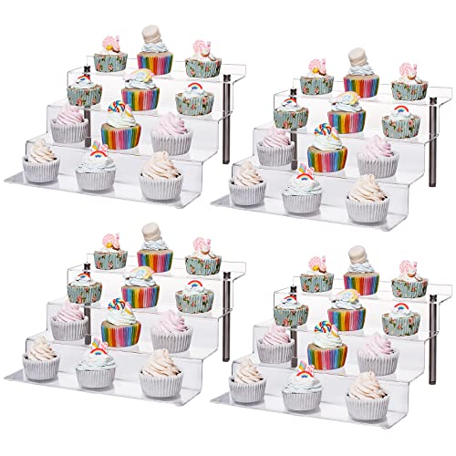 CECOLIC Acryl Display Ständer, 4-Stufen Transparente Riser Regal für Pop Figuren, Cupcakes, Desserts, Nagellack, Gewürze - 30 x 27.5 x 16.5cm (Large - 4 Stück) - Large-4 Pack