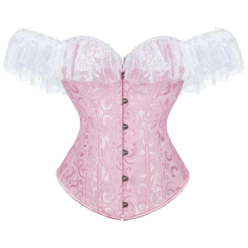 Pink Lace Renaissance Fairytale Fantasy Cosplay Plus Size Corset  (S-5XL) - Pink / M