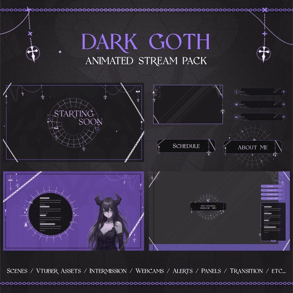 Purple Dark Goth Animated Stream Pack