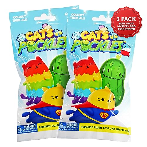 Cats vs Pickles 2pk Mystery Bags Blue Wave ABC Bean Filled Plushies | Stocking Stuffers | Blind Bags for Girls and for Boys | Surprise Bean Collectibles | Mystery Bag Toys for Kids & Adults | 2-pack - 2pk - Blue Wave Mystery
