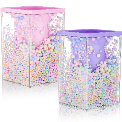 2 Pieces Cute Pen Holder Multi-Purpose Desktop Organizer Stationery Makeup Brush Storage Holder with Colored Bubble Ball for Kids Teens (Pink and Purple) - Pink